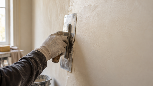 Illustration of a thin lime plaster skim being smoothed on an internal wall