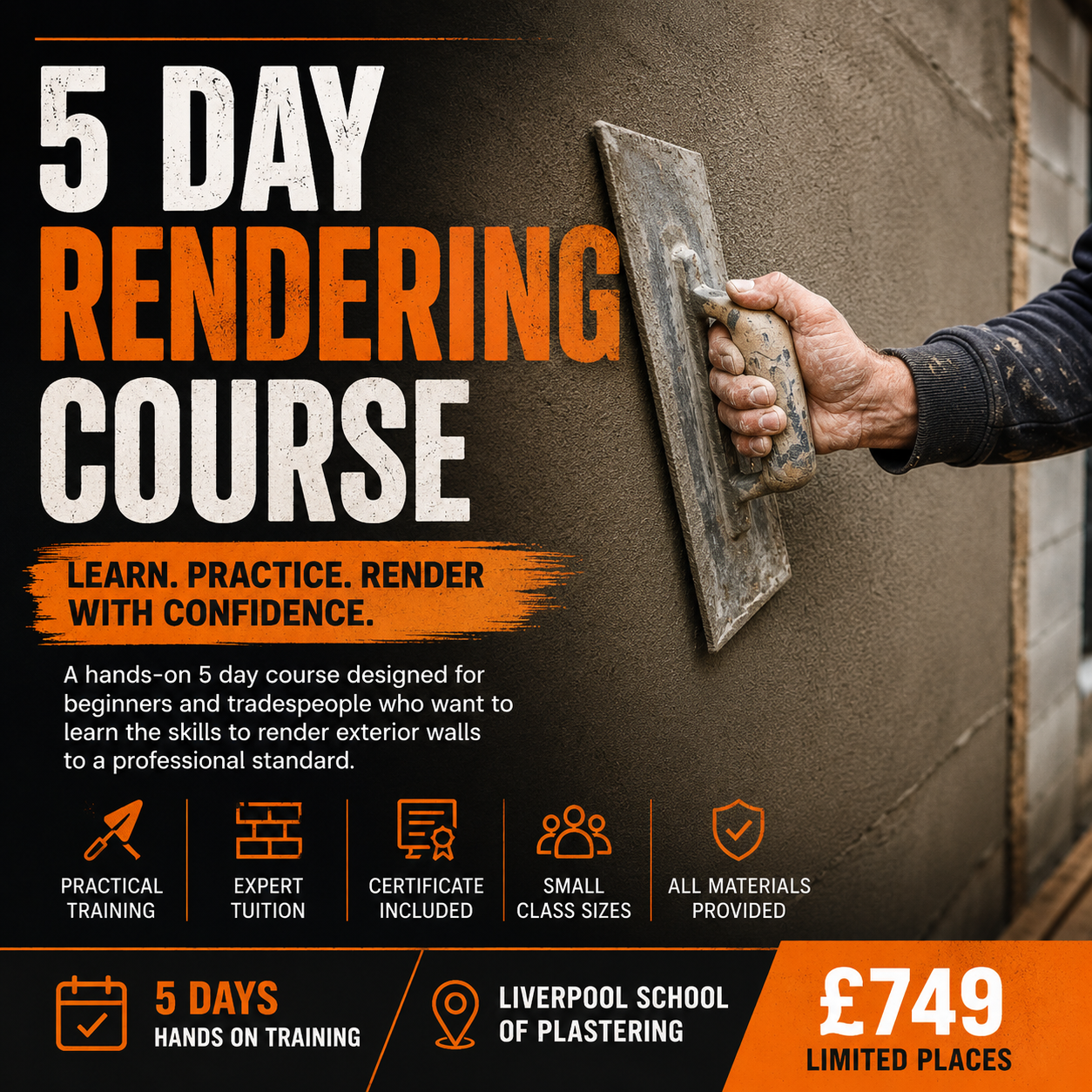 5 Day Exterior Rendering & Sand Cement Finishes Course
